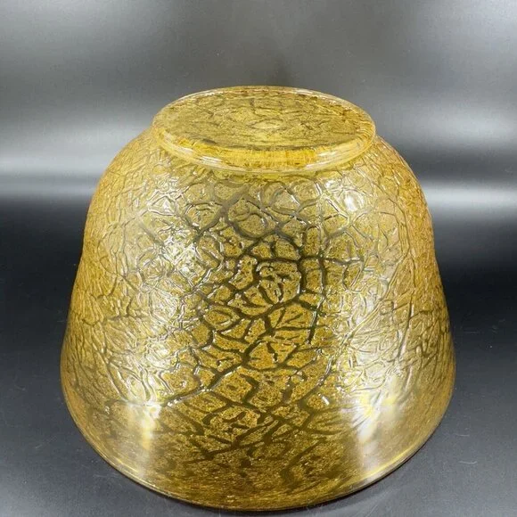 Studio Art Glass Large Bowl Dish Yellow Lava Texture HandBlown Glass Centerpiece